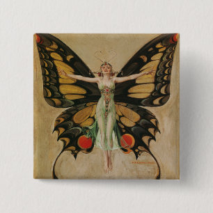 Leyendecker Butterfly Girl Vintage Art Deco 15 Cm Square Badge