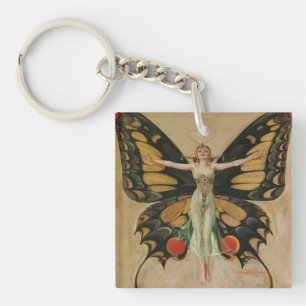 Leyendecker Butterfly Girl Vintage Art Deco Key Ring