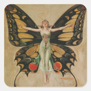 Leyendecker Butterfly Girl Vintage Art Deco Square Sticker