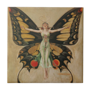 Leyendecker Butterfly Girl Vintage Art Deco Tile