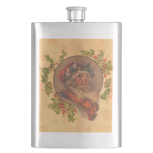Leyendecker Father Christmas Antique Victorian Hip Flask (Front)