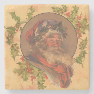 Leyendecker Father Christmas Antique Victorian Stone Coaster