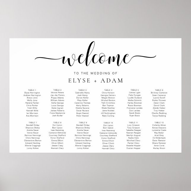 Leyton Modern Minimal 12 Table Seating Poster (Front)