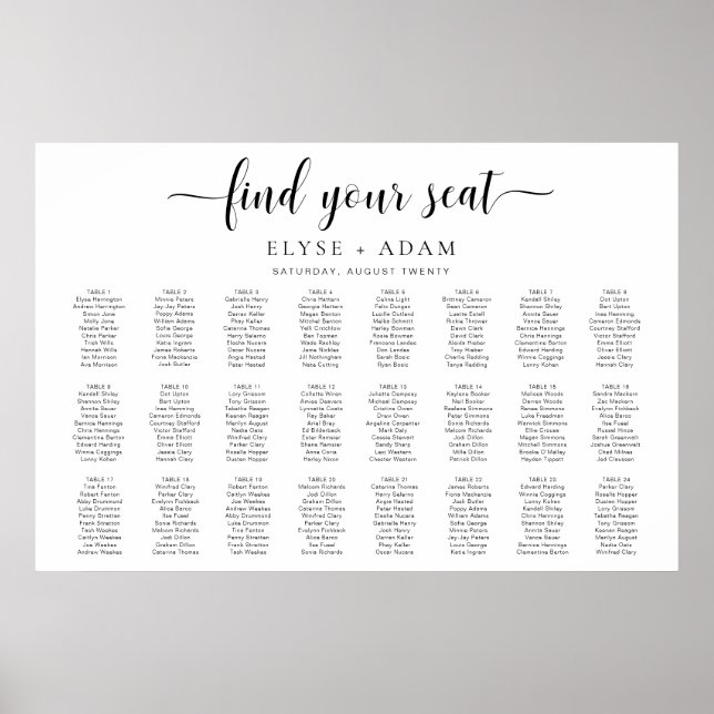 Leyton Modern Minimal 24 Table Seating Poster (Front)