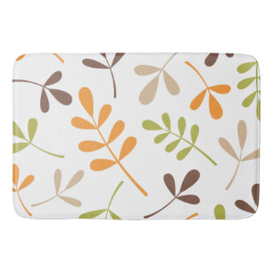 Lg Assorted Leaves Brown Orange Grn Sand White Bath Mat