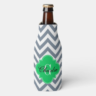 LG Chevron Emerald Green Name Init Monogram Bottle Cooler