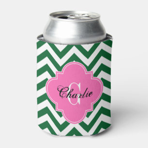LG Chevron Hot Pink Name Init Monogram Can Cooler