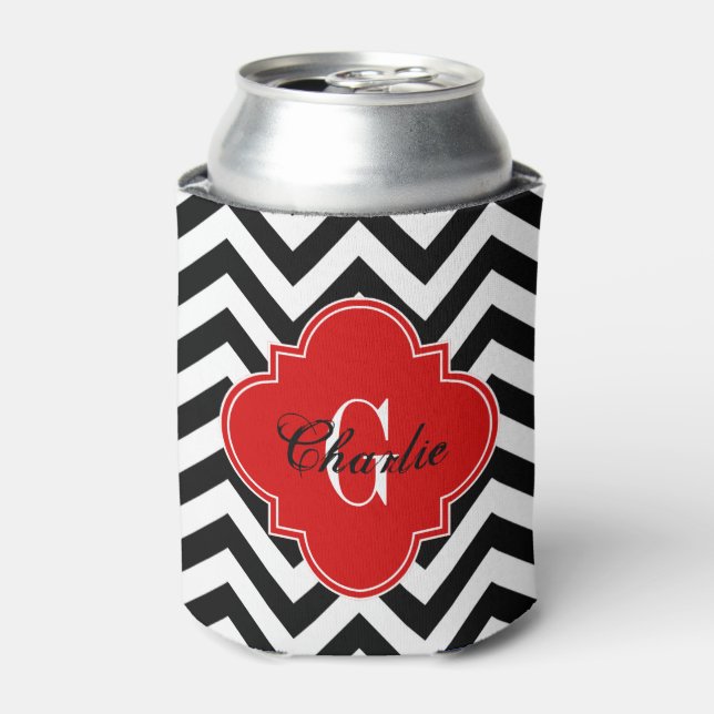 LG Chevron Red Name Init Monogram Can Cooler (Can Front)