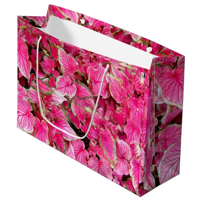 Lg Gift Bag Pink Leaves (Front Angled)