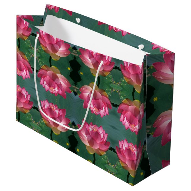 Lg Gift Bag Pink Lotus (Front Angled)