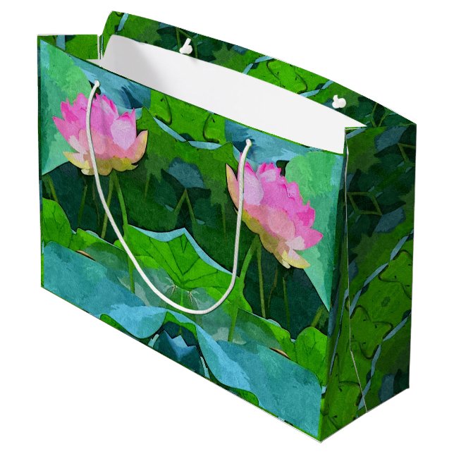 Lg Gift Bag Pink Lotus Abstract (Back Angled)