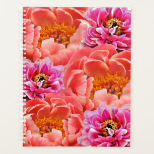 Lg Planner Pink/Coral Peonies
