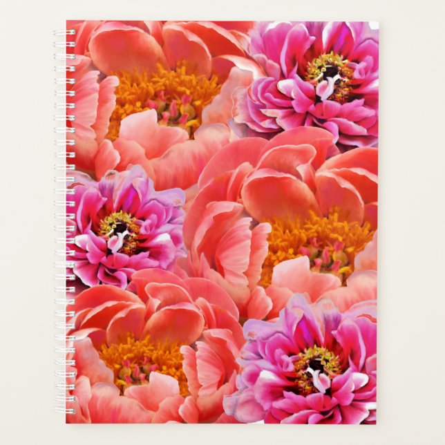Lg Planner Pink/Coral Peonies (Front)