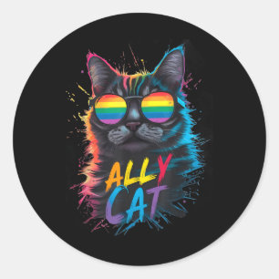 Lgbt Ally Cat Be Kind Gay Rainbow Funny Lgbtq  Classic Round Sticker