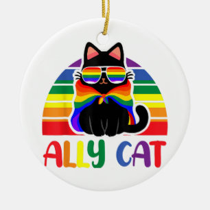 LGBT Ally Cat Be Kind Gay Rainbow Funny LGBTQ Flag Ceramic Tree Decoration