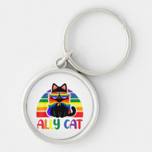 LGBT Ally Cat Be Kind Gay Rainbow Funny LGBTQ Flag Key Ring