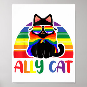 LGBT Ally Cat Be Kind Gay Rainbow Funny LGBTQ Flag Poster