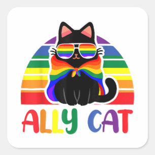 LGBT Ally Cat Be Kind Gay Rainbow Funny LGBTQ Flag Square Sticker