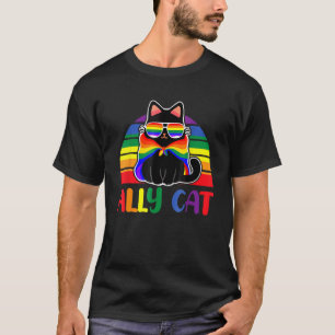 LGBT Ally Cat Be Kind Gay Rainbow  LGBTQ Flag Gay  T-Shirt