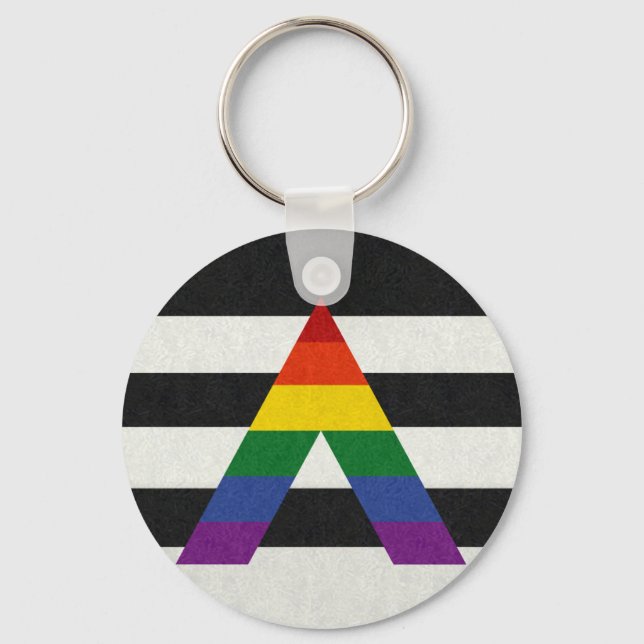 LGBT Ally Pride Flag Coloured Background Key Ring (Front)