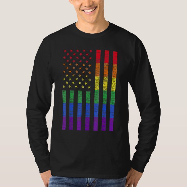 Lgbt American Flag Pride Rainbow Gay Lesbian Bi Tr T-Shirt (Front)