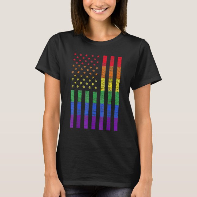 Lgbt American Flag Pride Rainbow Gay Lesbian Bi Tr T-Shirt (Front)
