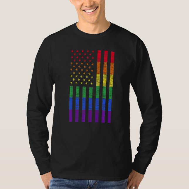 LGBT American Flag Pride Rainbow Gay Lesbian Bi Tr T-Shirt (Front)