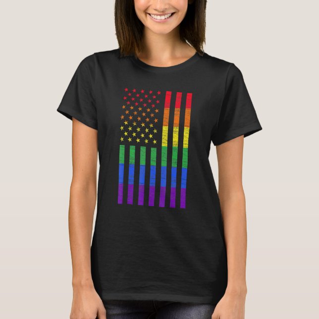 Lgbt American Flag Pride Rainbow Gay Lesbian Bisex T-Shirt (Front)