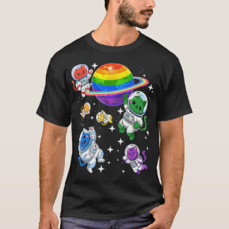 Lgbt Astronaut Cats In Space Rainbow Gay Ally T-Shirt