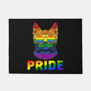 LGBT Cat Gay Pride LGBTQ Rainbow Flag Cool Sunglas Doormat