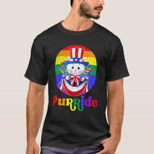 Lgbt Cat Purride Rainbow Flag American Flag Lgbtq T-Shirt