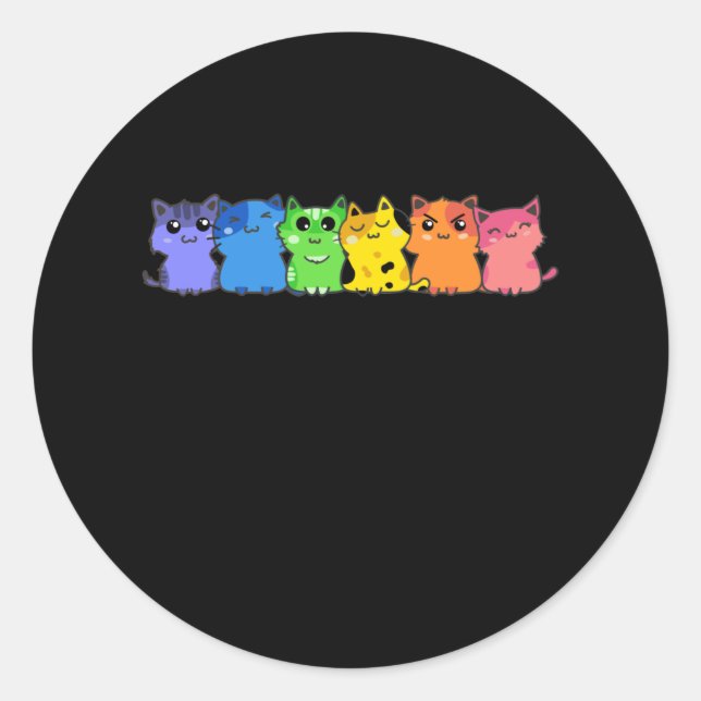 LGBT Cat Rainbow Gay Lesbian Colourful Kitty Classic Round Sticker (Front)