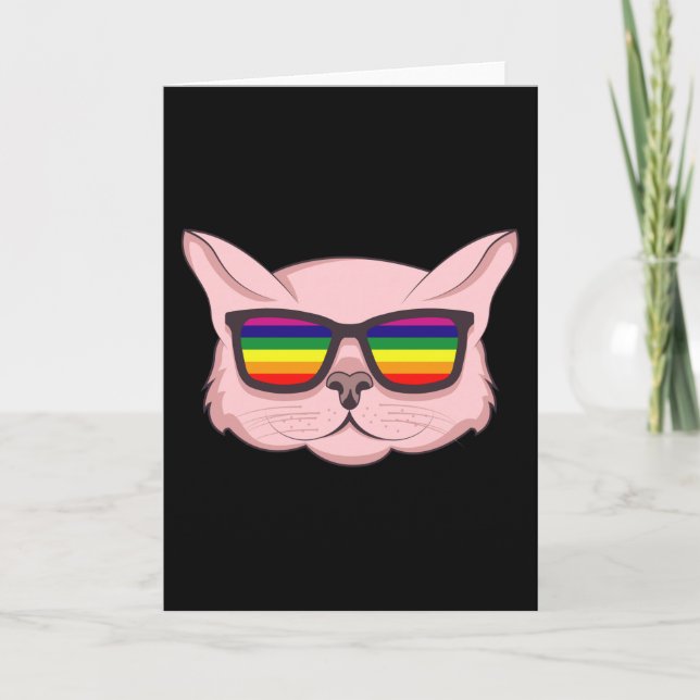 LGBT Cat With Sunglasses LGBT Pride Month LGBTQ Card (Front)