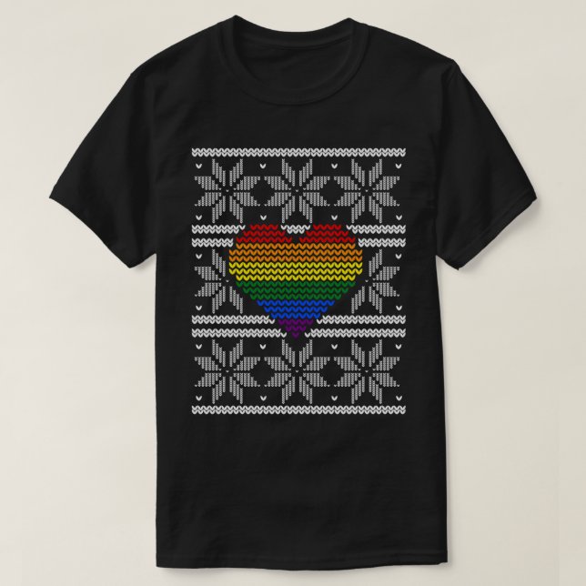 LGBT Christmas Heart Rainbow Pride Ugly Xmas Sweat T-Shirt (Design Front)