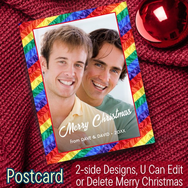 LGBT Christmas Rainbow Flag Gay Pride Custom Photo Holiday Postcard (Creator Uploaded)