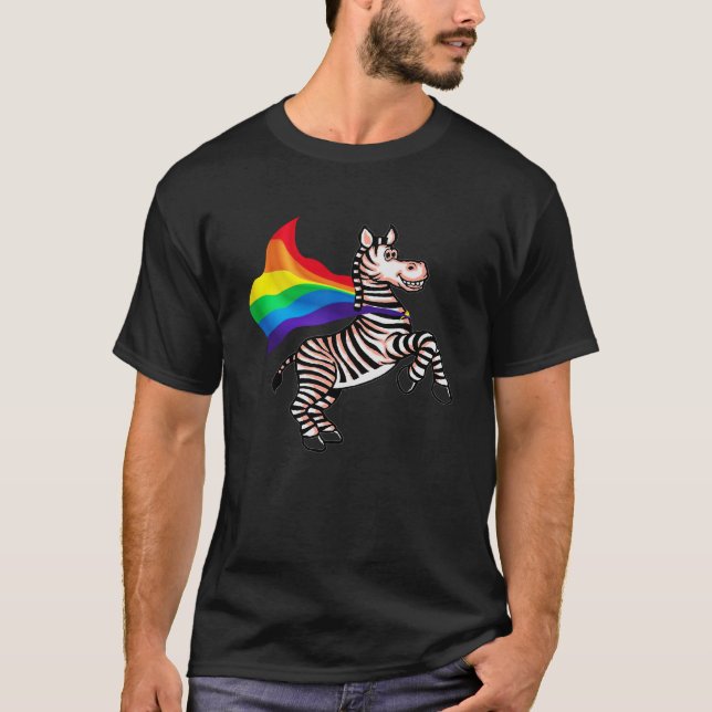 LGBT Community Pride Zebra Rainbow Flag T Shirt (Front)
