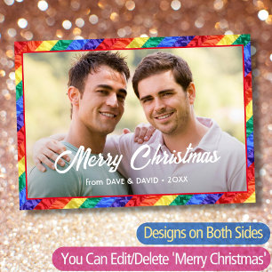 LGBT Custom Photo Gay Rainbow Flag Merry Christmas Holiday Card