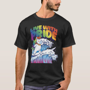 LGBT Cute Pride unicorn surfing next to a rainbow T-Shirt