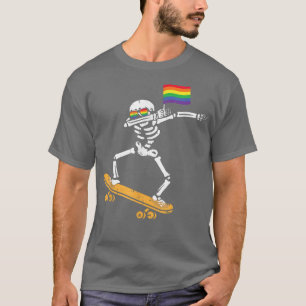 LGBT Dab Skeleton Skateboard Costume Funny Hallowe T-Shirt