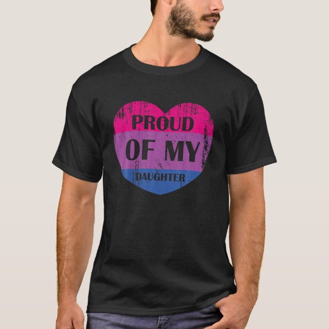 LGBT Dad Mum Bi Pride Heart Proud Of My Bisexual D T-Shirt (Front)