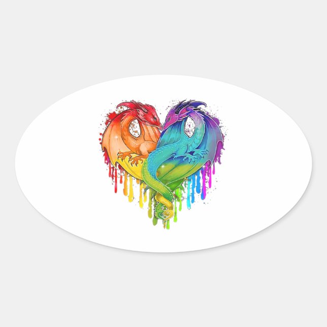 Lgbt Dragon Heart Rainbow Heart Dragon Lgbt Pride Oval Sticker (Front)