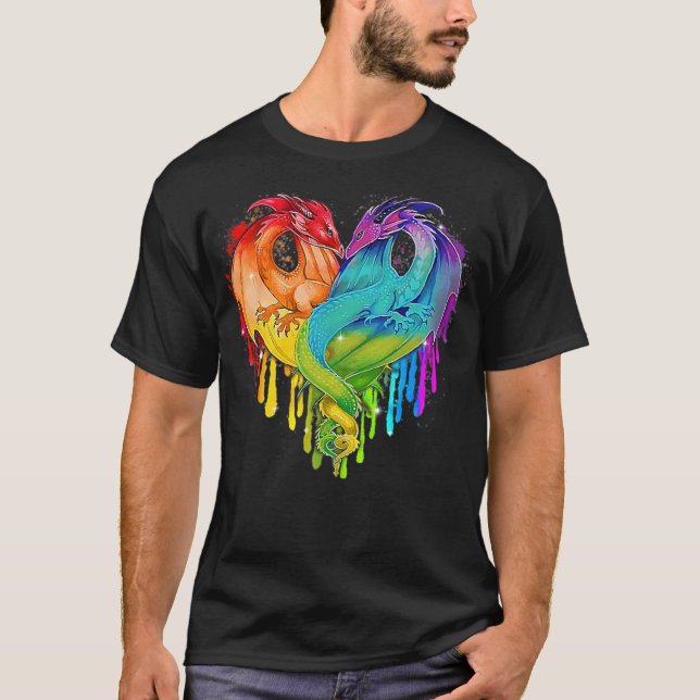 LGBT Dragon Heart Rainbow Heart Dragon LGBT -stand T-Shirt (Front)