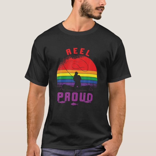 LGBT Fishing Reel Proud Gay Lesbian Angler Pride R T-Shirt (Front)