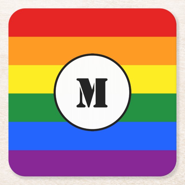 LGBT flag Drawstring Backpack Square Paper Coaster (Front)