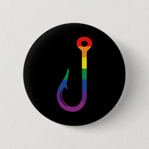 Lgbt Flag Fishing Hook Gay Angler Queer Pride Rain 6 Cm Round Badge