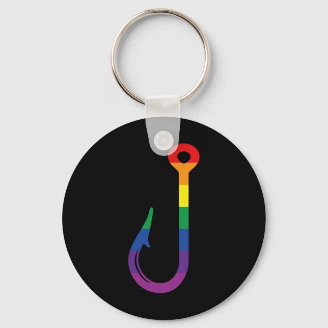 Lgbt Flag Fishing Hook Gay Angler Queer Pride Rain Key Ring (Front)