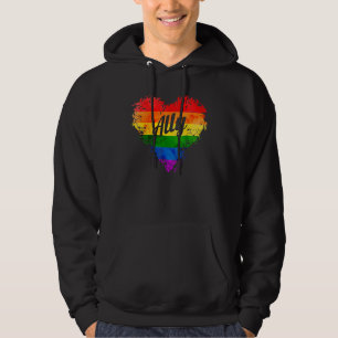 LGBT Flag Grunge Rainbow Heart ALLY Hoodie