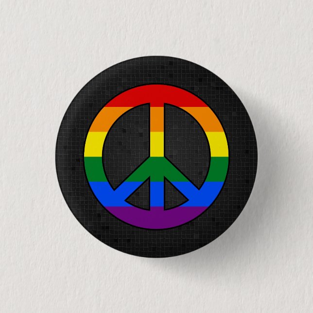 LGBT flag peace sign black button (Front)