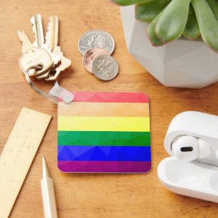 LGBT flag rainbow lines geometric mesh pattern Key Ring