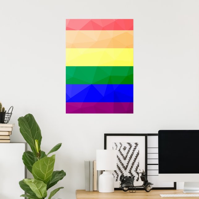 LGBT flag rainbow lines geometric mesh pattern Poster (Home Office)